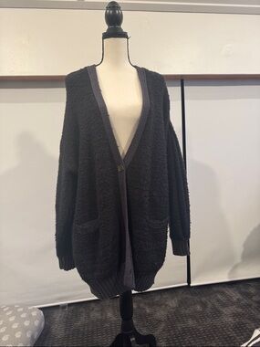 Free People Black Oversized Button Cardigan